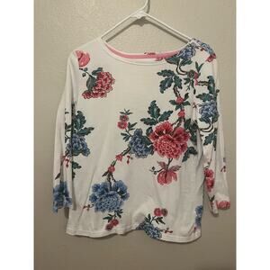 Women's Joules White and Flower Print Thick Shirt Top Size US 8
